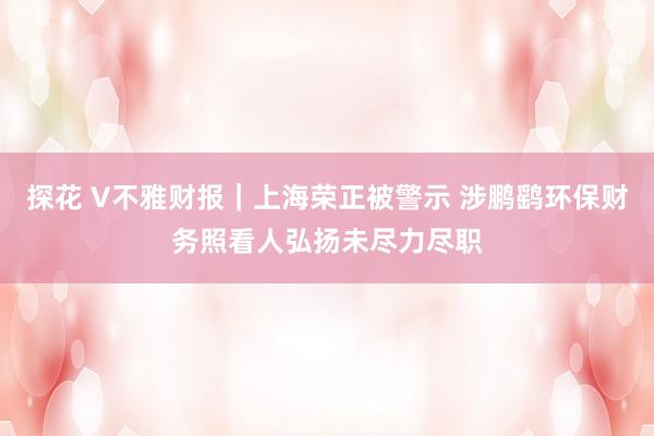 探花 V不雅财报｜上海荣正被警示 涉鹏鹞环保财务照看人弘扬未尽力尽职