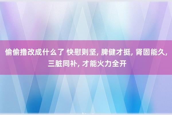 偷偷撸改成什么了 快慰则坚， 脾健才挺， 肾固能久， 三脏同补， 才能火力全开
