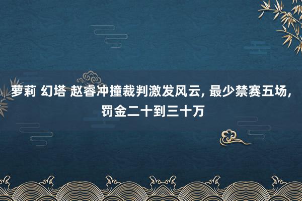 萝莉 幻塔 赵睿冲撞裁判激发风云， 最少禁赛五场， 罚金二十到三十万