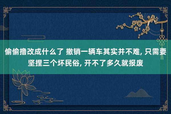 偷偷撸改成什么了 撤销一辆车其实并不难， 只需要坚捏三个坏民俗， 开不了多久就报废