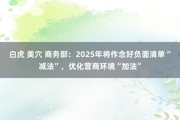 白虎 美穴 商务部：2025年将作念好负面清单“减法”，优化营商环境“加法”